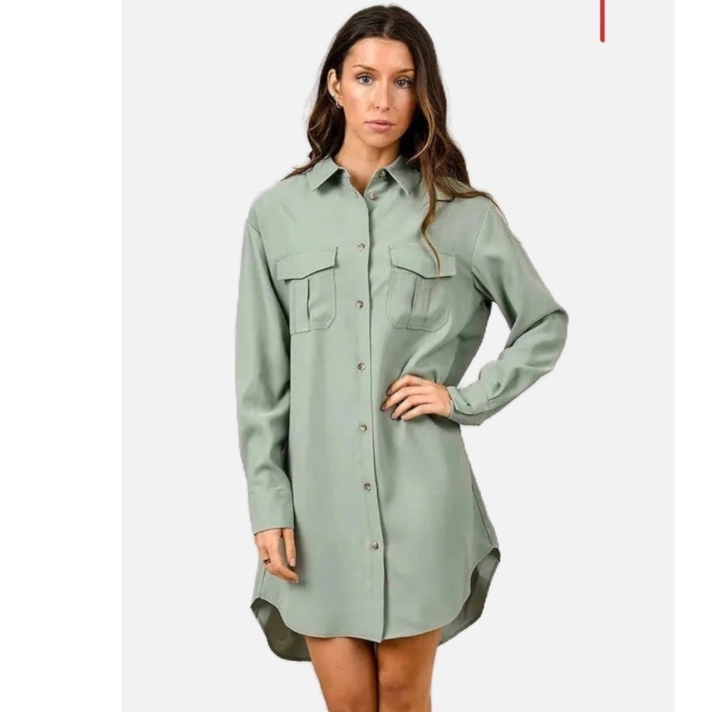 RD STYLE Penelope Cargo Pocket Shirt Dress Lily Pad Green Midi S